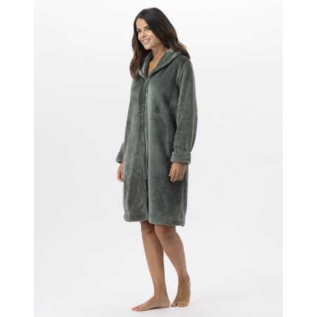 Plush flannel bathrobe ESSENTIEL H56B moss green | Lingerie le Chat