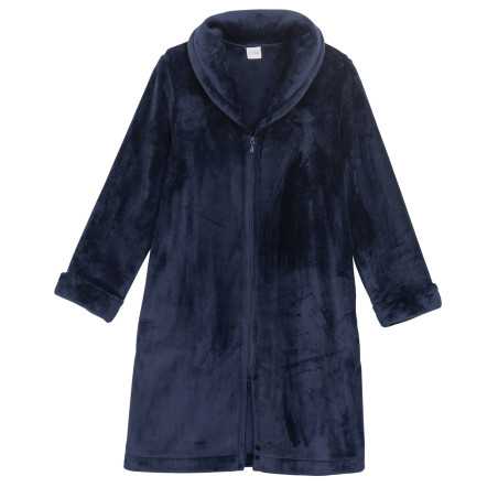 Plush flannel bathrobe ESSENTIEL H56B navy blue | Lingerie le Chat