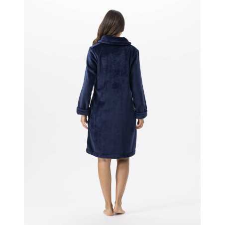 Plush flannel bathrobe ESSENTIEL H56B navy blue | Lingerie le Chat