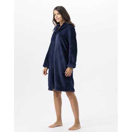 Plush flannel bathrobe ESSENTIEL H56B navy blue | Lingerie le Chat