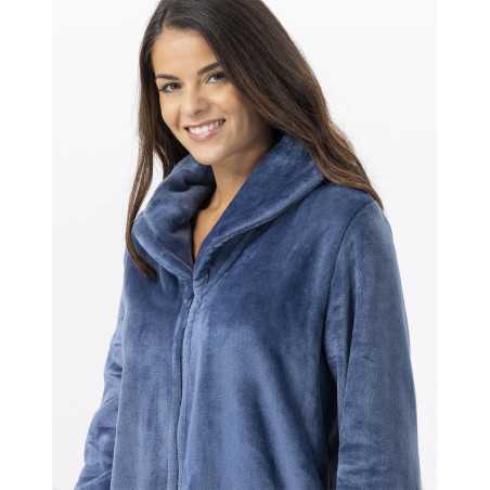 Plush flannel bathrobe ESSENTIEL H56B prussian blue | Lingerie le Chat