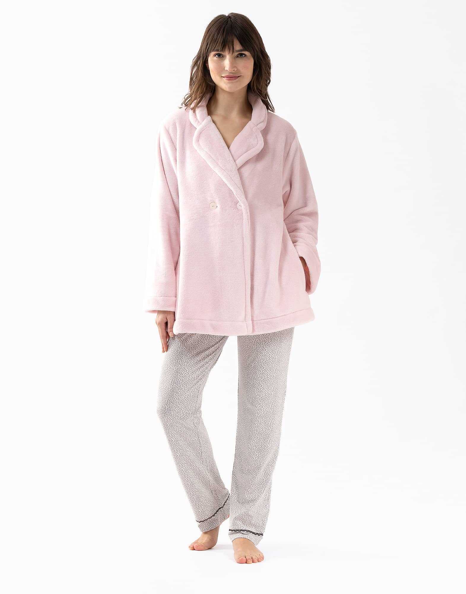 Veste en peluche flanelle ESSENTIEL H77A bois de rose  | Lingerie le Chat