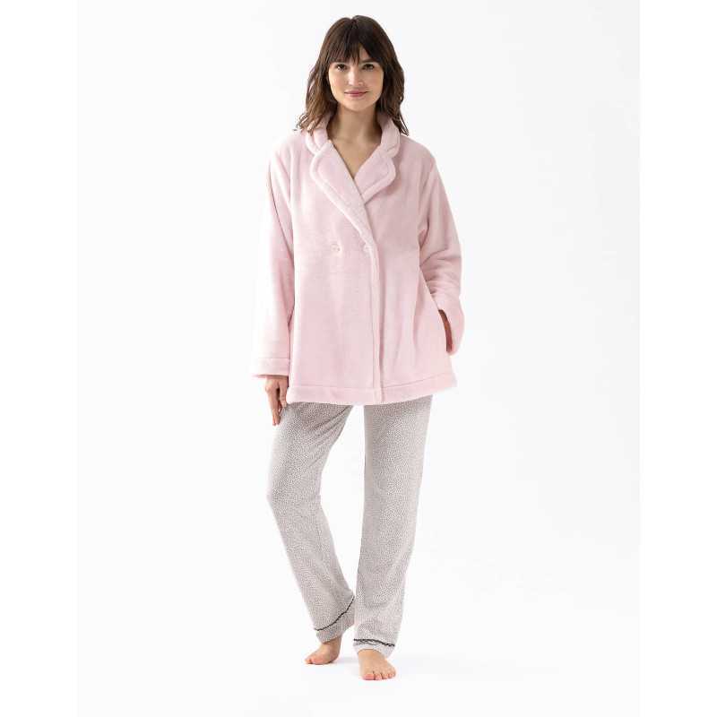 Veste en peluche flanelle ESSENTIEL H77A bois de rose  | Lingerie le Chat