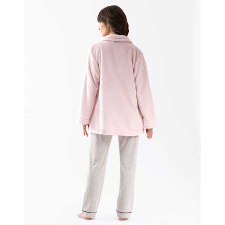 Veste en peluche flanelle ESSENTIEL H77A bois de rose  | Lingerie le Chat