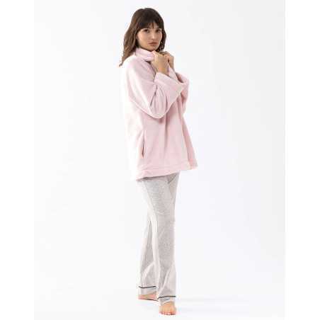 Veste en peluche flanelle ESSENTIEL H77A bois de rose  | Lingerie le Chat