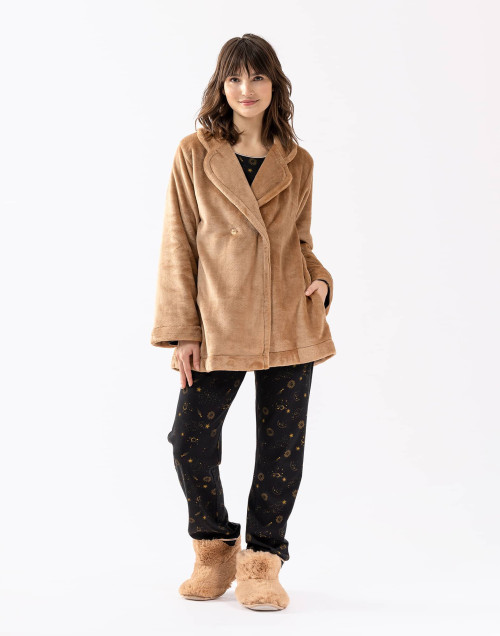 Plush flannel jacket ESSENTIEL H77A honey  gold | Lingerie le Chat