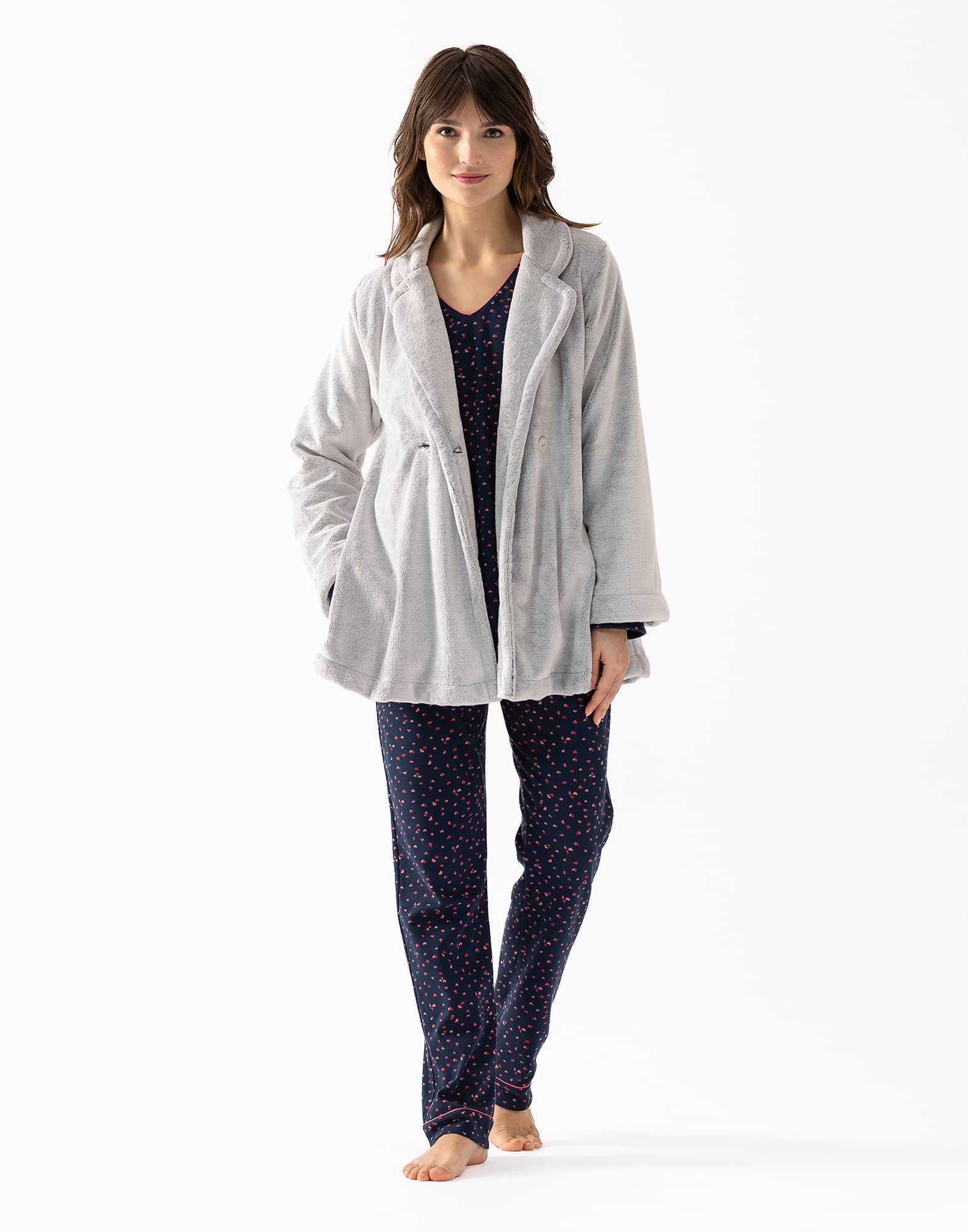 Plush flannel jacket ESSENTIEL 677 grey | Lingerie le Chat