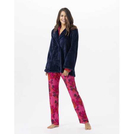 Plush flannel jacket ESSENTIEL H77A navy blue | Lingerie le Chat