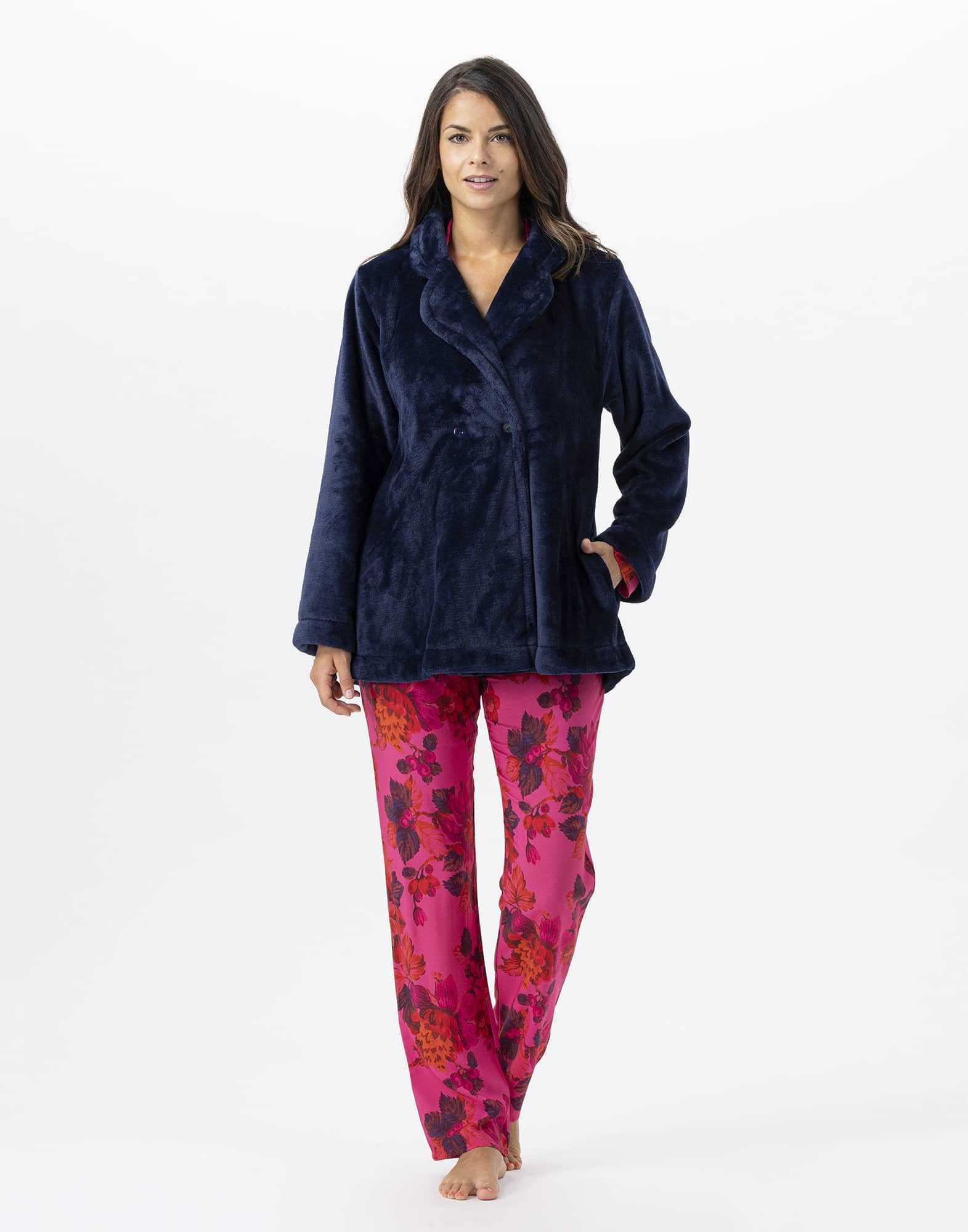 Plush flannel jacket ESSENTIEL H77A navy blue | Lingerie le Chat