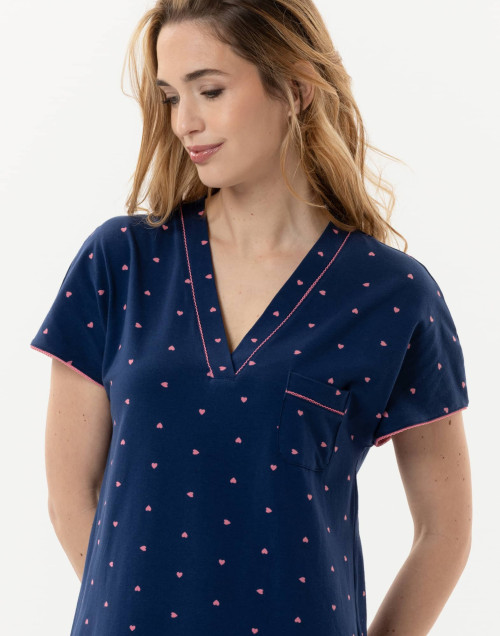 Chemise de nuit longue en coton AMORE 711 marine