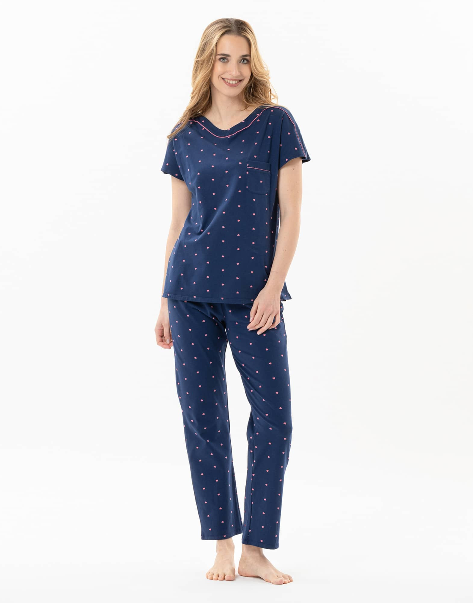 Pyjama en coton élasthanne AMORE 702 marine  | Lingerie le Chat