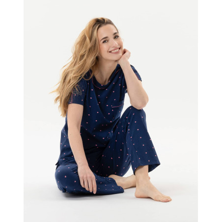 Cotton elastane pyjamas AMORE 702 navy | Lingerie le Chat