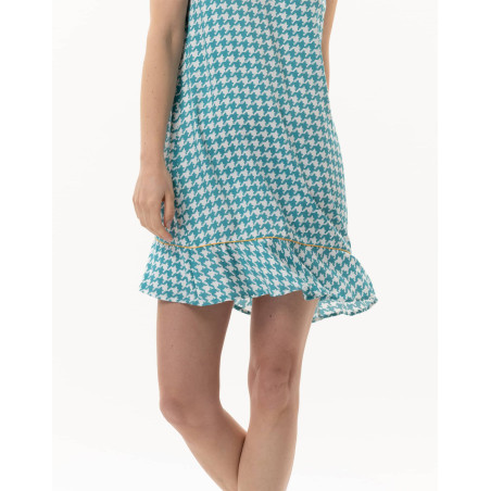 Houndstooth Check nightie in 100% viscose COCOTTE 703 blue | Lingerie le Chat