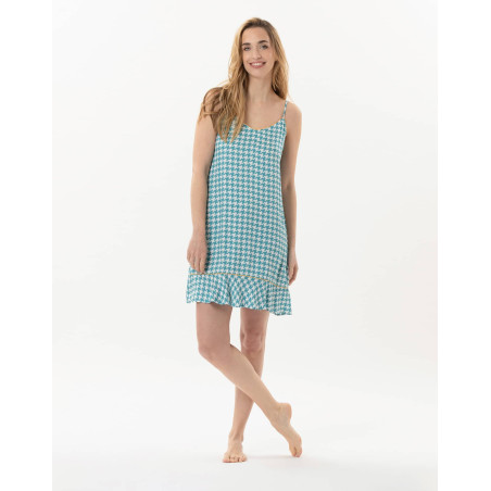 Houndstooth Check nightie in 100% viscose COCOTTE 703 blue | Lingerie le Chat