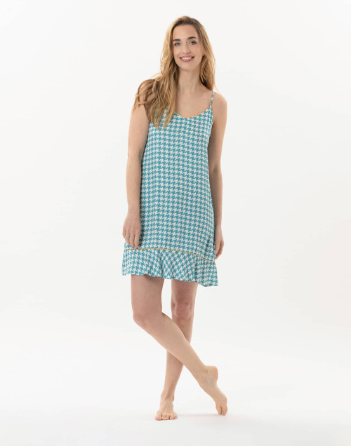 Houndstooth Check nightie in 100% viscose COCOTTE 703 blue | Lingerie le Chat