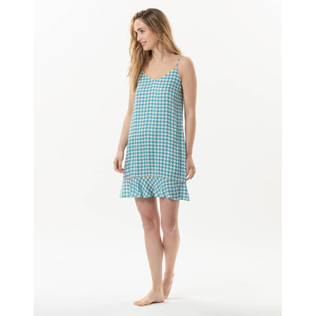 Houndstooth Check nightie in 100% viscose COCOTTE 703 blue | Lingerie le Chat