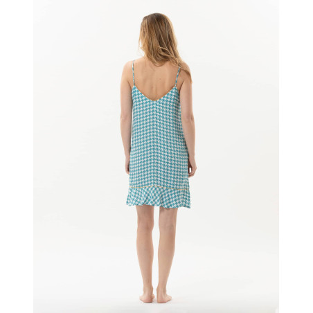 Houndstooth Check nightie in 100% viscose COCOTTE 703 blue | Lingerie le Chat