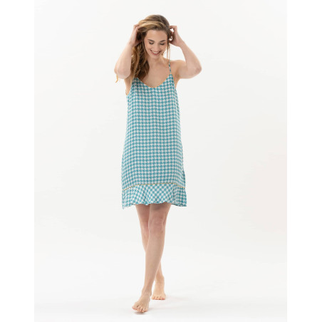 Houndstooth Check nightie in 100% viscose COCOTTE 703 blue | Lingerie le Chat