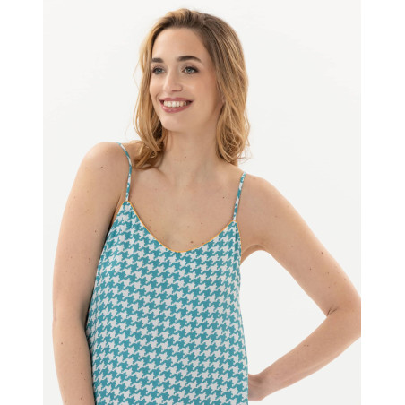 Houndstooth Check nightie in 100% viscose COCOTTE 703 blue | Lingerie le Chat