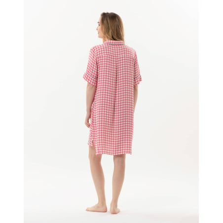 Houndstooth Check shirt in 100% viscose COCOTTE 705 strawberry | Lingerie le Chat