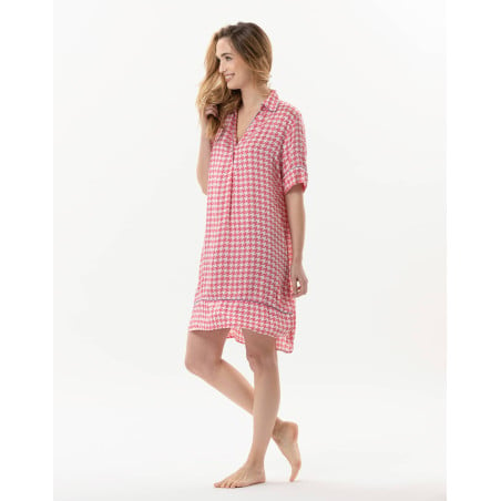 Houndstooth Check shirt in 100% viscose COCOTTE 705 strawberry | Lingerie le Chat