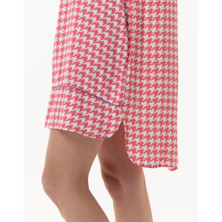 Houndstooth Check shirt in 100% viscose COCOTTE 705 strawberry | Lingerie le Chat