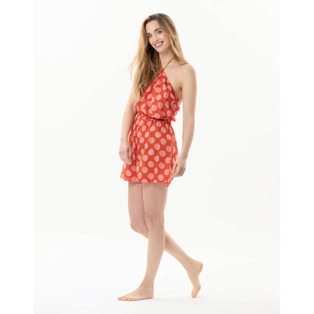 Polka dot printed romper in 100% cotton RIVA 700 pink | Lingerie le Chat