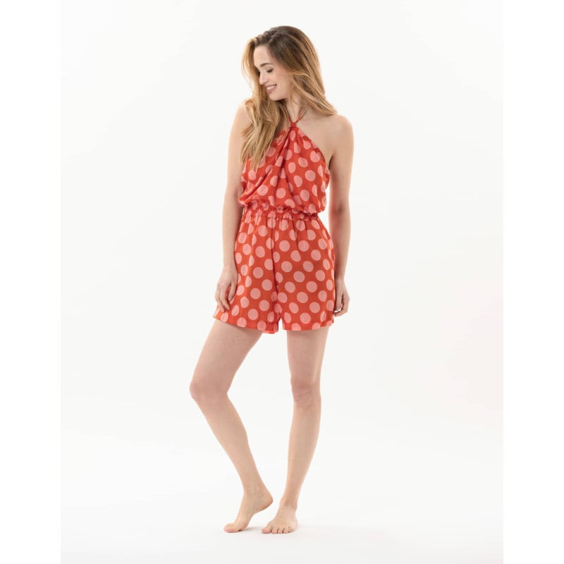 Polka dot printed romper in 100% cotton RIVA 700 pink | Lingerie le Chat