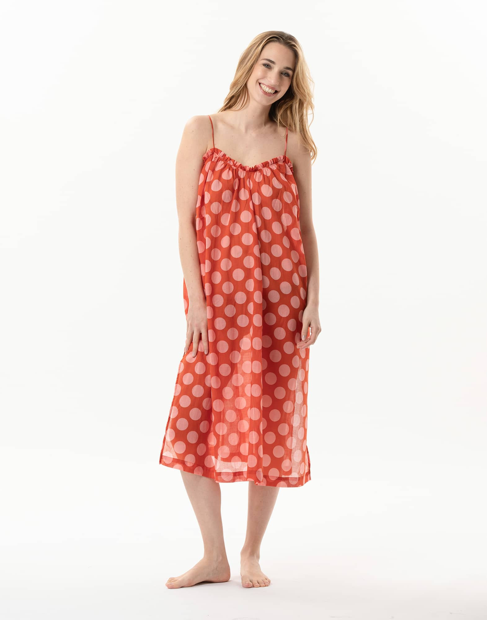 Polka dot printed dress in 100% cotton RIVA 740 pink | Lingerie le Chat