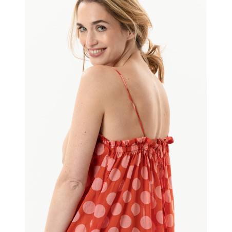 Polka dot printed dress in 100% cotton RIVA 740 pink | Lingerie le Chat