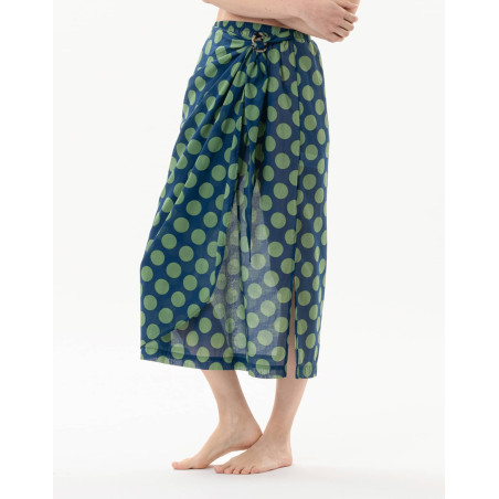 Polka dot printed sarong skirt in 100% cotton RIVA 780 green