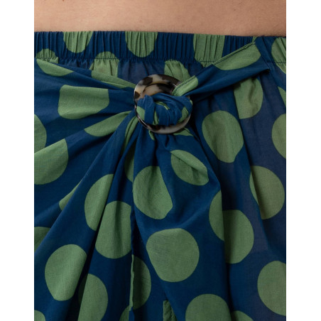 Polka dot printed sarong skirt in 100% cotton RIVA 780 green