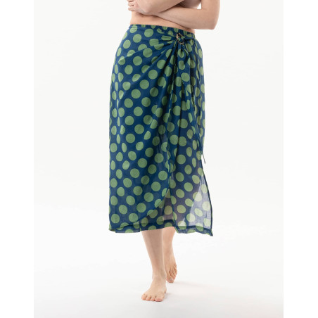 Polka dot printed sarong skirt in 100% cotton RIVA 780 green