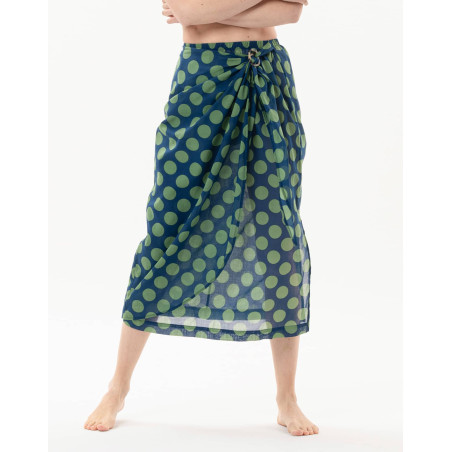 Polka dot printed sarong skirt in 100% cotton RIVA 780 green