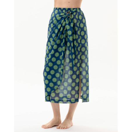 Polka dot printed sarong skirt in 100% cotton RIVA 780 green