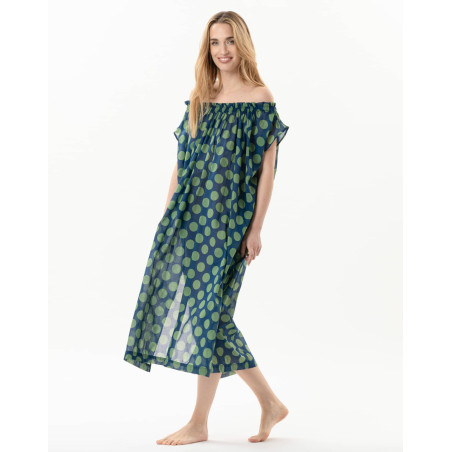 Kaftan imprimé pois en 100% coton RIVA 741 vert  | Lingerie le Chat