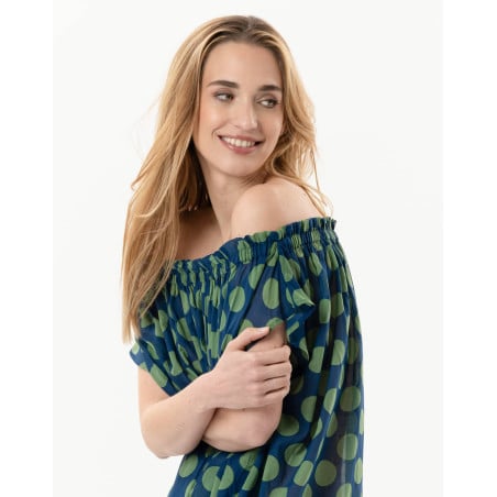 Kaftan imprimé pois en 100% coton RIVA 741 vert  | Lingerie le Chat