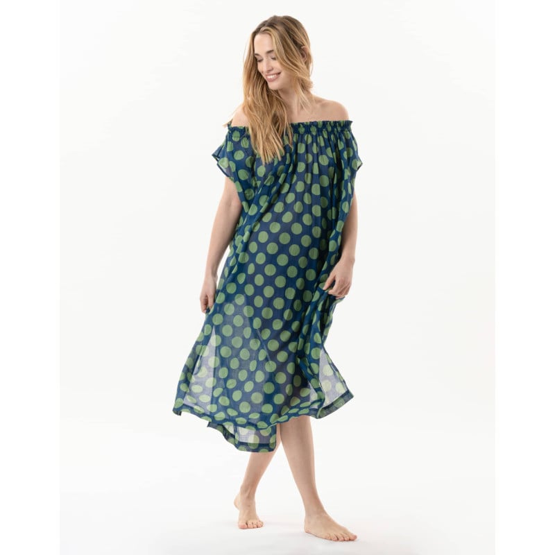 Kaftan imprimé pois en 100% coton RIVA 741 vert  | Lingerie le Chat