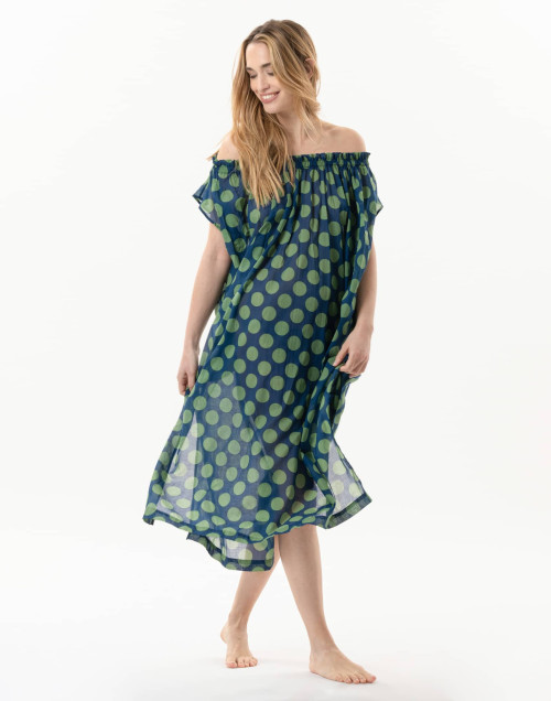 Kaftan imprimé pois en 100% coton RIVA 741 vert  | Lingerie le Chat