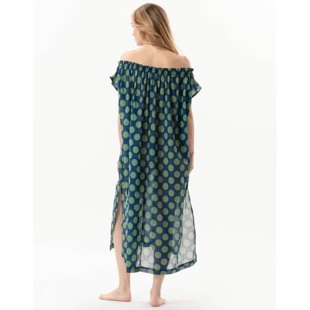 Kaftan imprimé pois en 100% coton RIVA 741 vert  | Lingerie le Chat