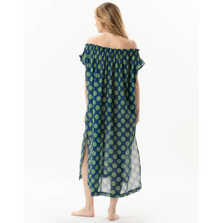 Polka dot printed kaftan in 100% cotton RIVA 741 green | Lingerie le Chat