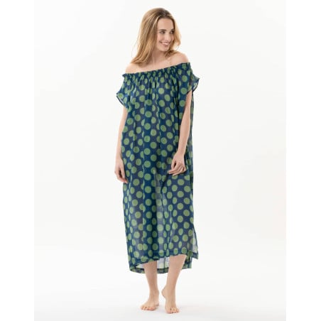 Kaftan imprimé pois en 100% coton RIVA 741 vert  | Lingerie le Chat