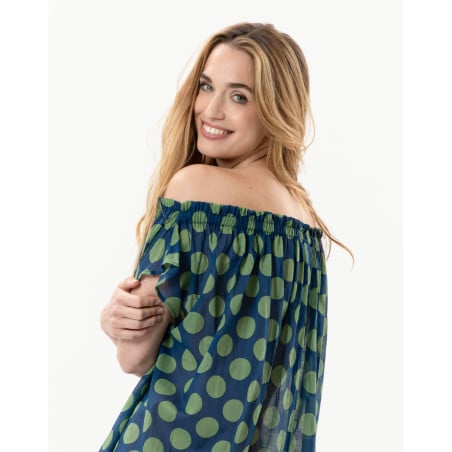 Kaftan imprimé pois en 100% coton RIVA 741 vert  | Lingerie le Chat