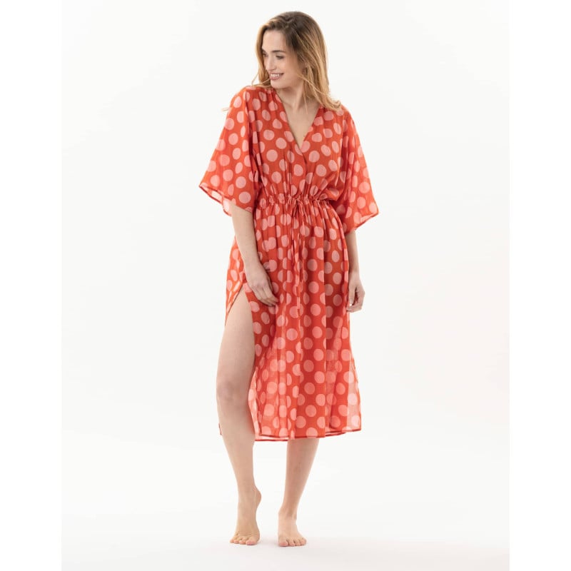 Kimono imprimé pois en 100% coton RIVA 770 rose  | Lingerie le Chat