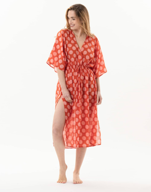 Kimono imprimé pois en 100% coton RIVA 770 rose  | Lingerie le Chat