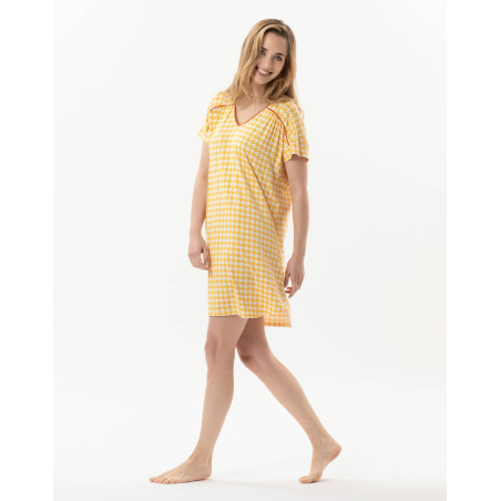 Chemise de nuit imprimée pied de poule en viscose élasthanne ROSIE 701 soleil  | Lingerie le Chat