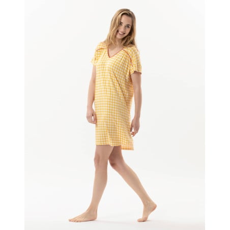 Houndstooth print nightdress in viscose elastane ROSIE 701 sun | Lingerie le Chat