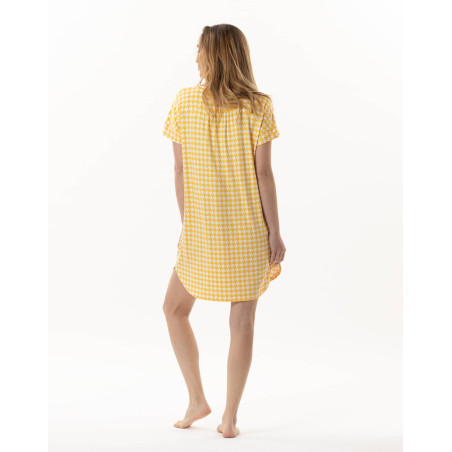 Chemise de nuit imprimée pied de poule en viscose élasthanne ROSIE 701 soleil  | Lingerie le Chat