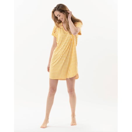 Houndstooth print nightdress in viscose elastane ROSIE 701 sun | Lingerie le Chat