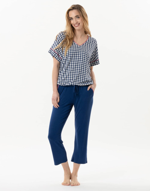 Houndstooth print 7/8° pyjamas in viscose elastane ROSIE 702 indigo | Lingerie le Chat